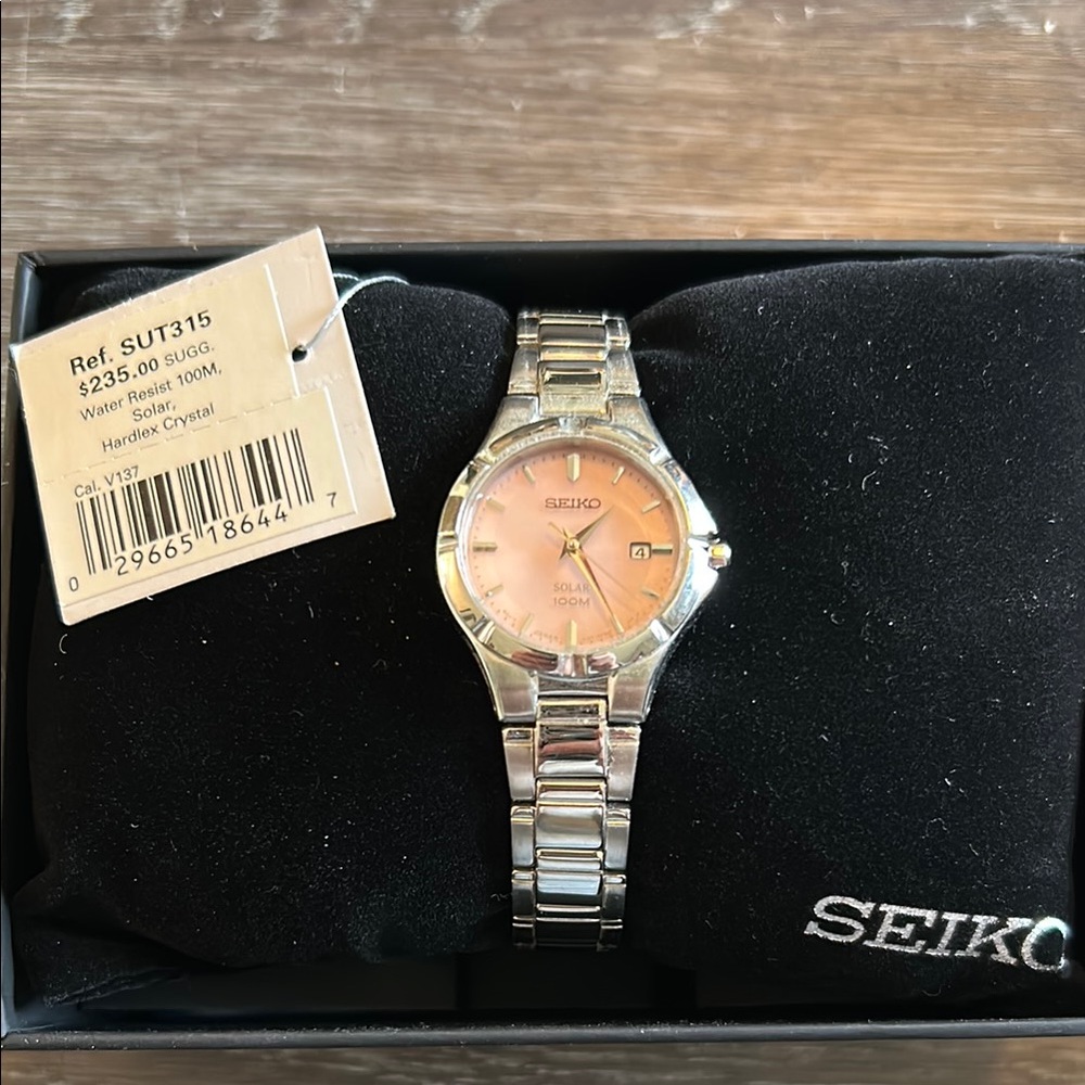 Seiko Solar Watch with Pink Dial